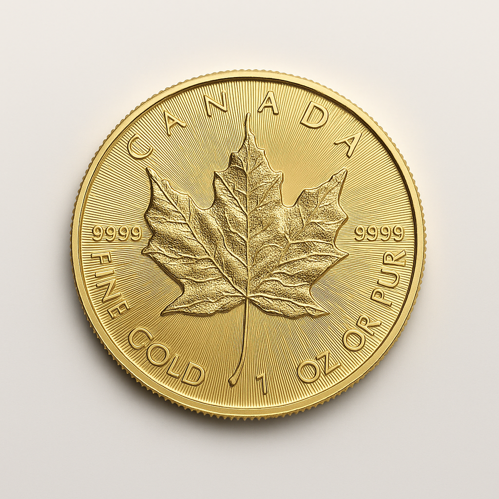 Canadian Gold Maple Leaf coin featuring the iconic maple leaf design on a neutral background.